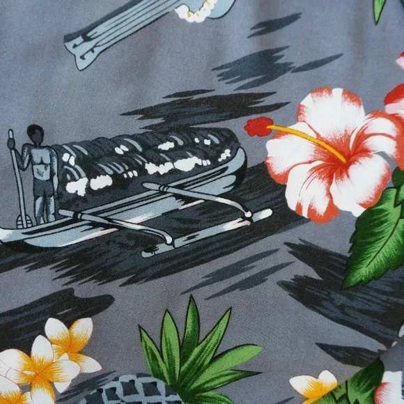 Vintage 70s Aloha Shirt Kennington Tiki Canoe Rigger Flowers Pineapples Guitar - Picture 4 of 10